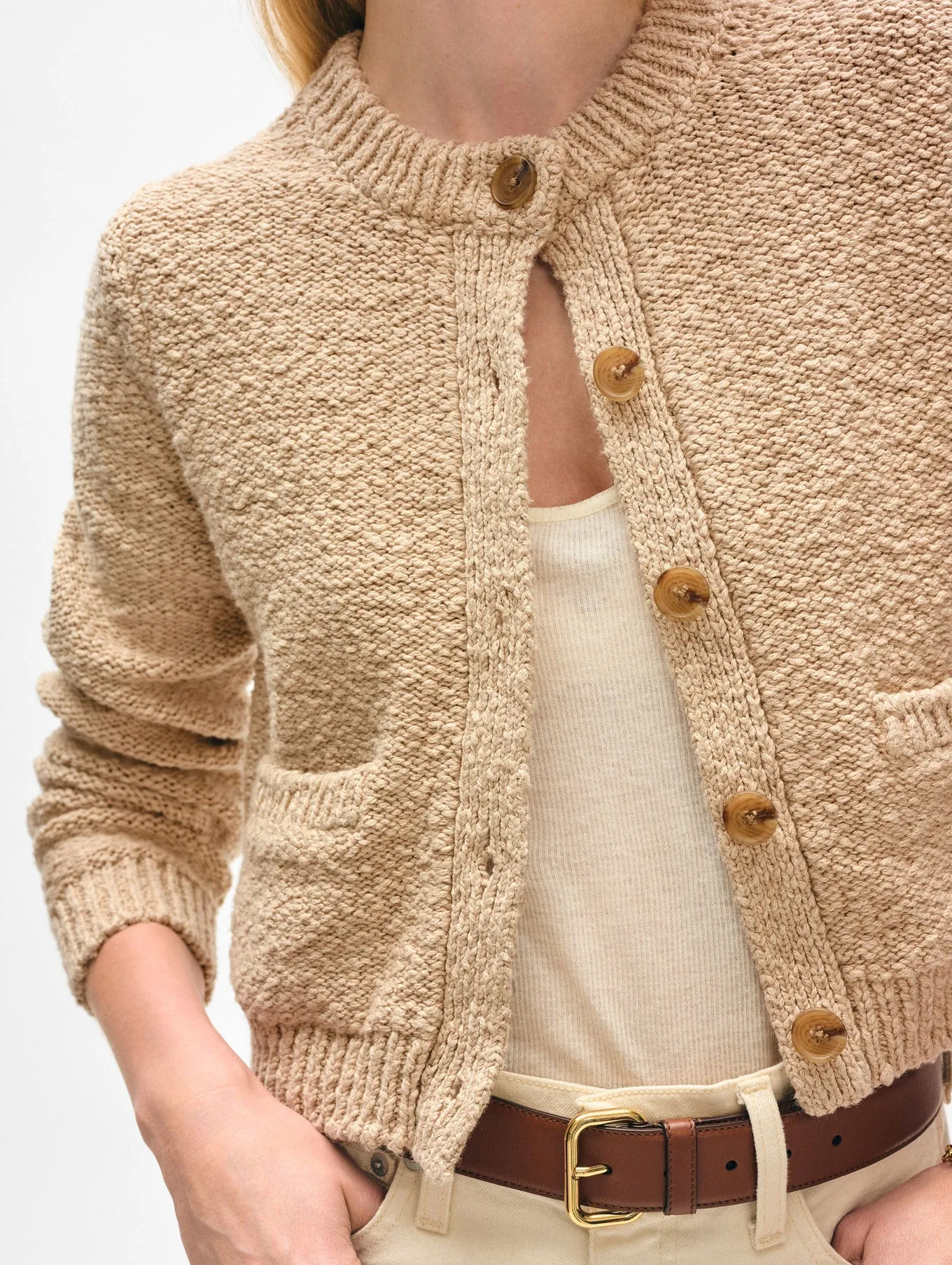 COTTON SLUB POCKET CARDIGAN IN SABLE