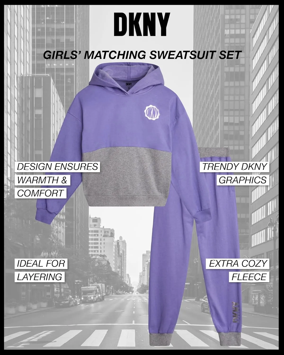 DKNY Girls Fleece Set - 2 Piece Matching Set Sweatshirts and Sweatpants - Girls' Fashion Fleece Outfit (4-16)