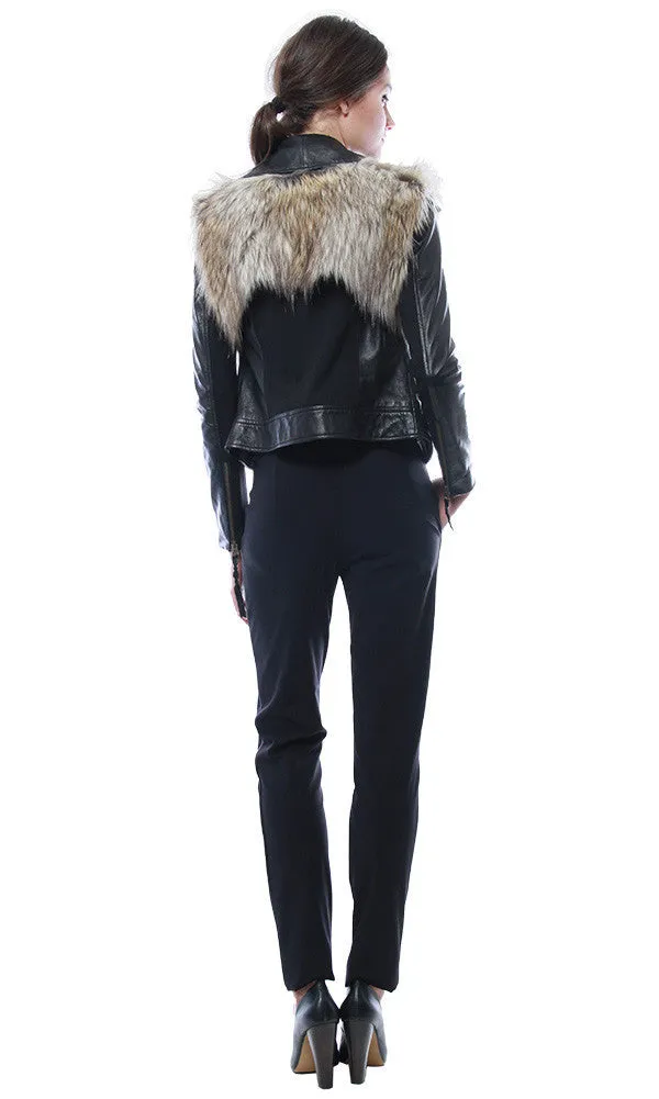 FAUX LEATHER MOTO WITH FUR