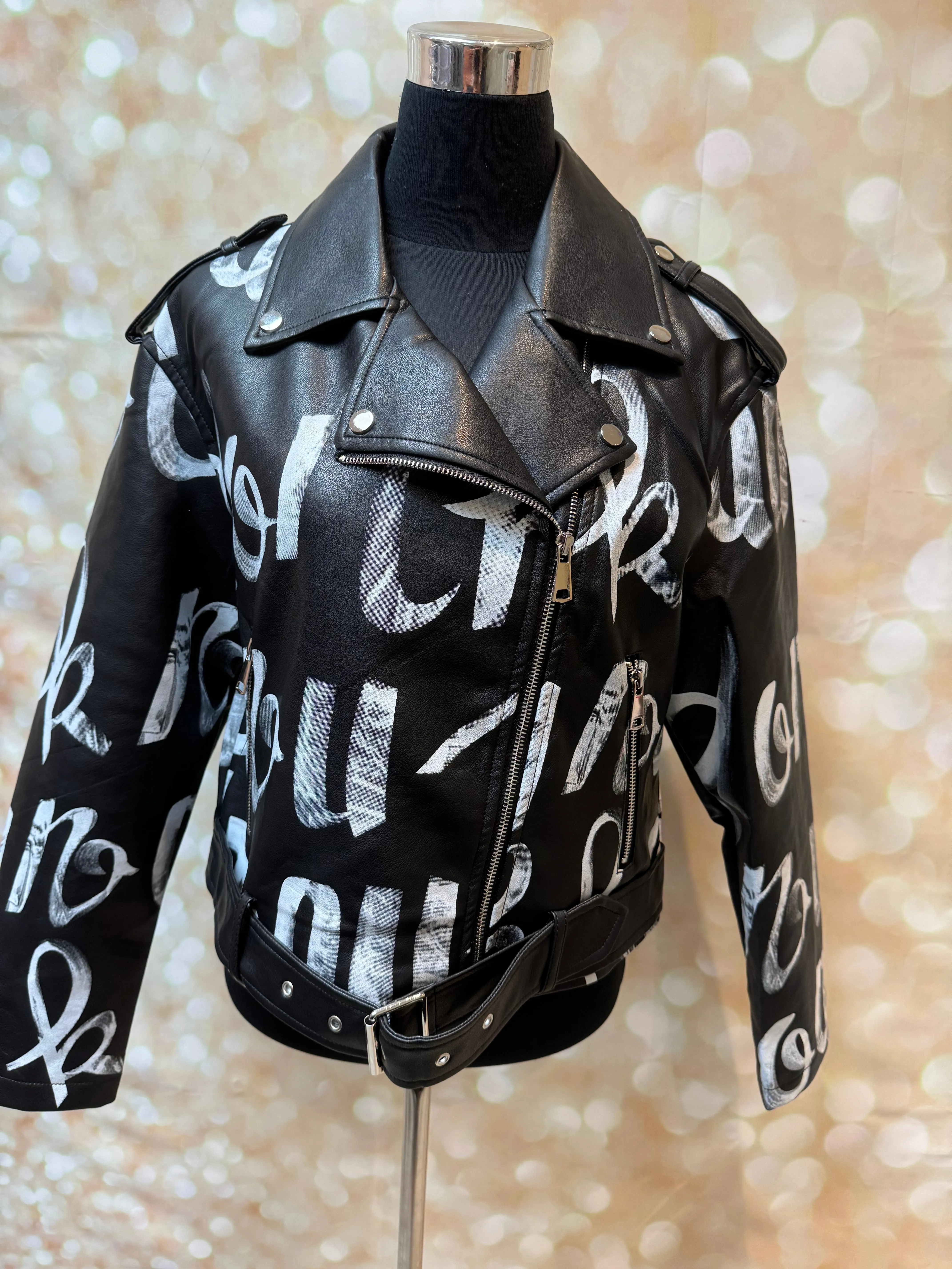 Graffiti Faux leather Biker Jacket