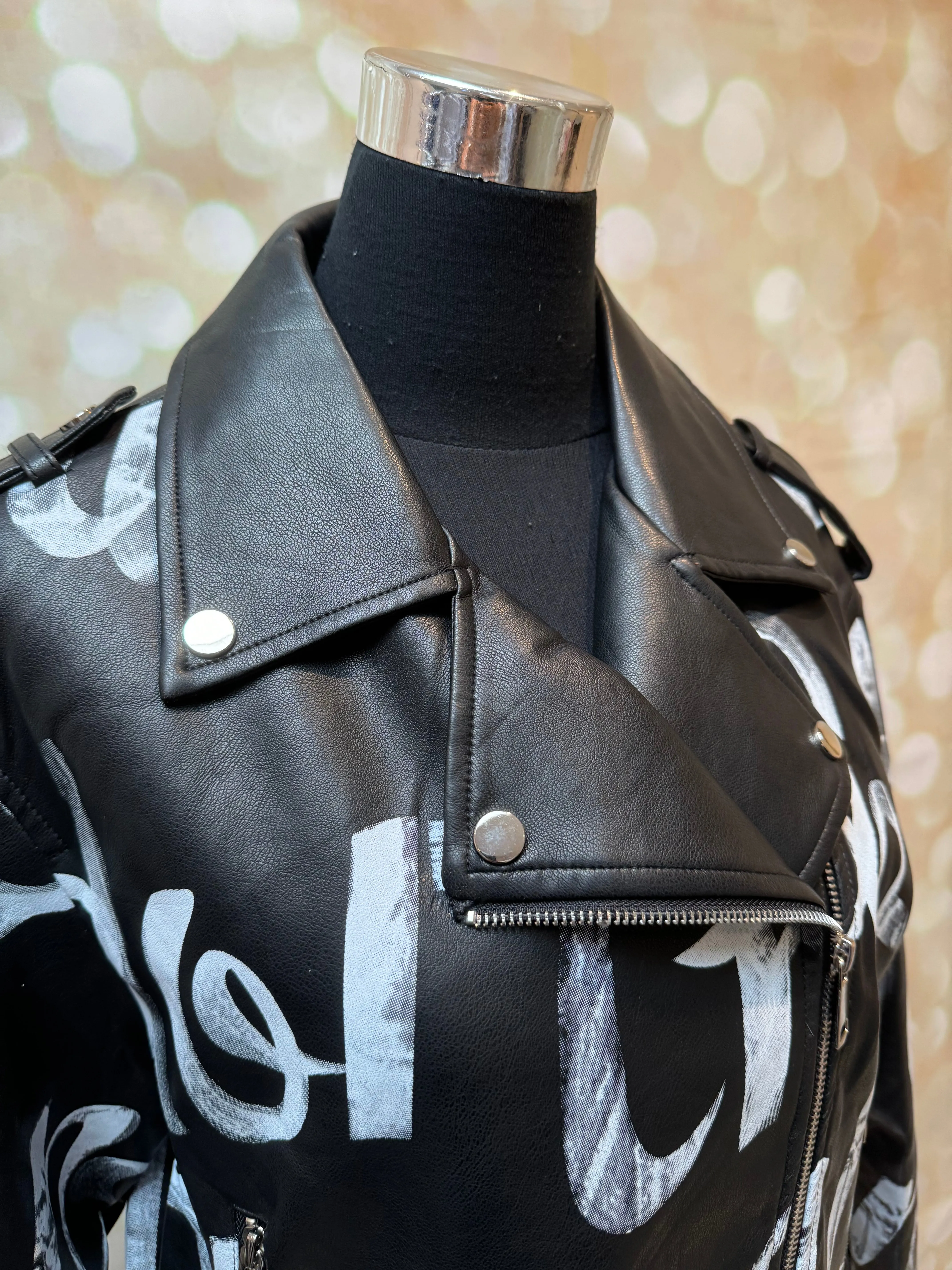 Graffiti Faux leather Biker Jacket