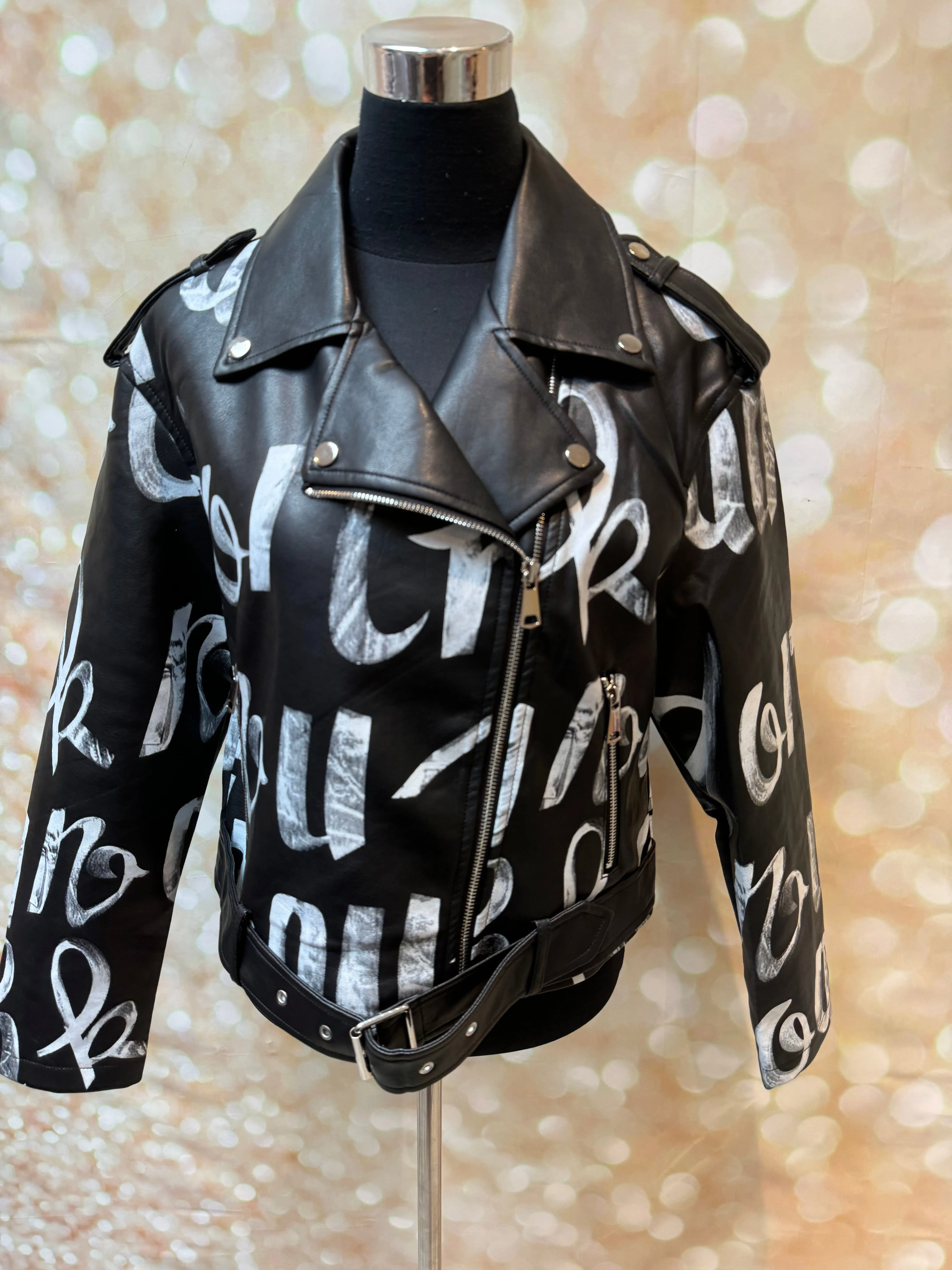 Graffiti Faux leather Biker Jacket