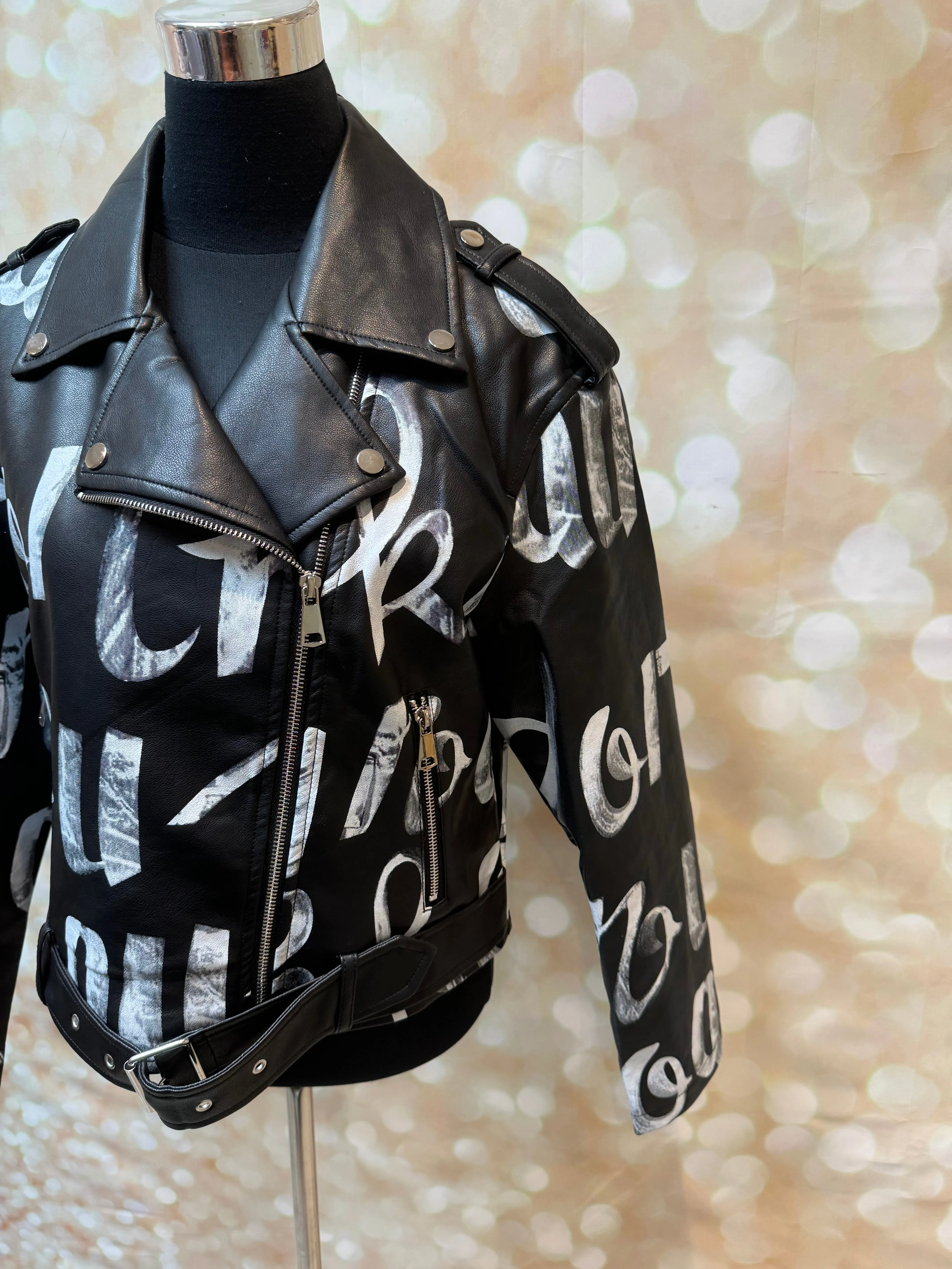 Graffiti Faux leather Biker Jacket