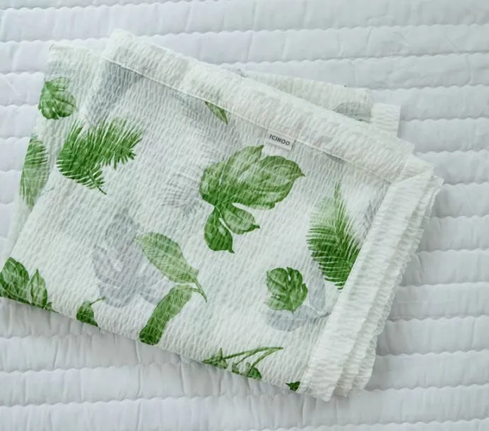 ICINOO Cool Summer Blanket Green Blue Color Lightweight Home Decor Single Size House Bedding Comfortable Bed Covers