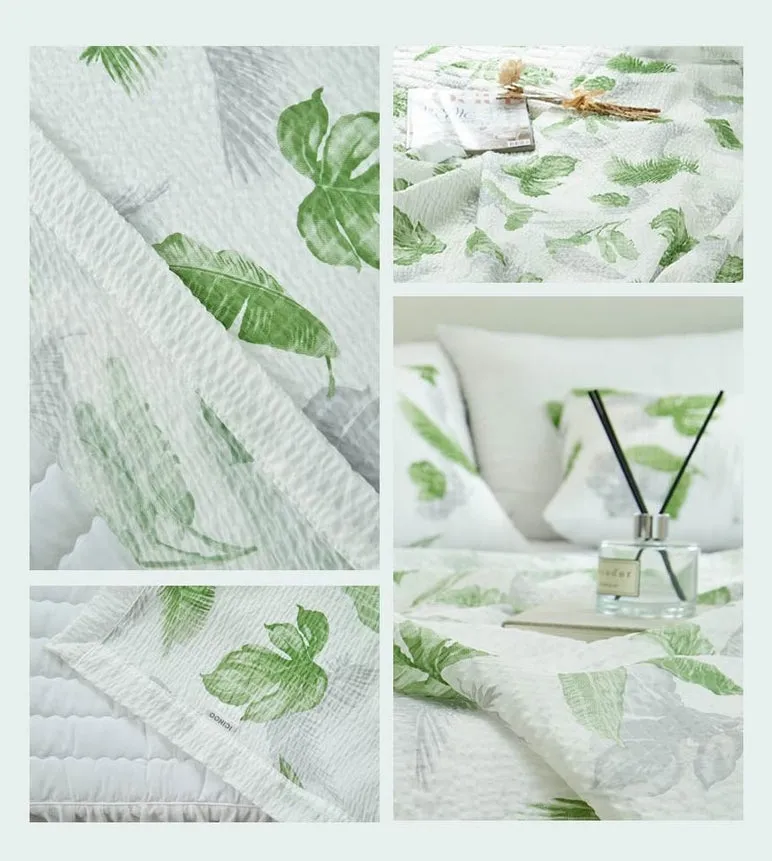 ICINOO Cool Summer Blanket Green Blue Color Lightweight Home Decor Single Size House Bedding Comfortable Bed Covers