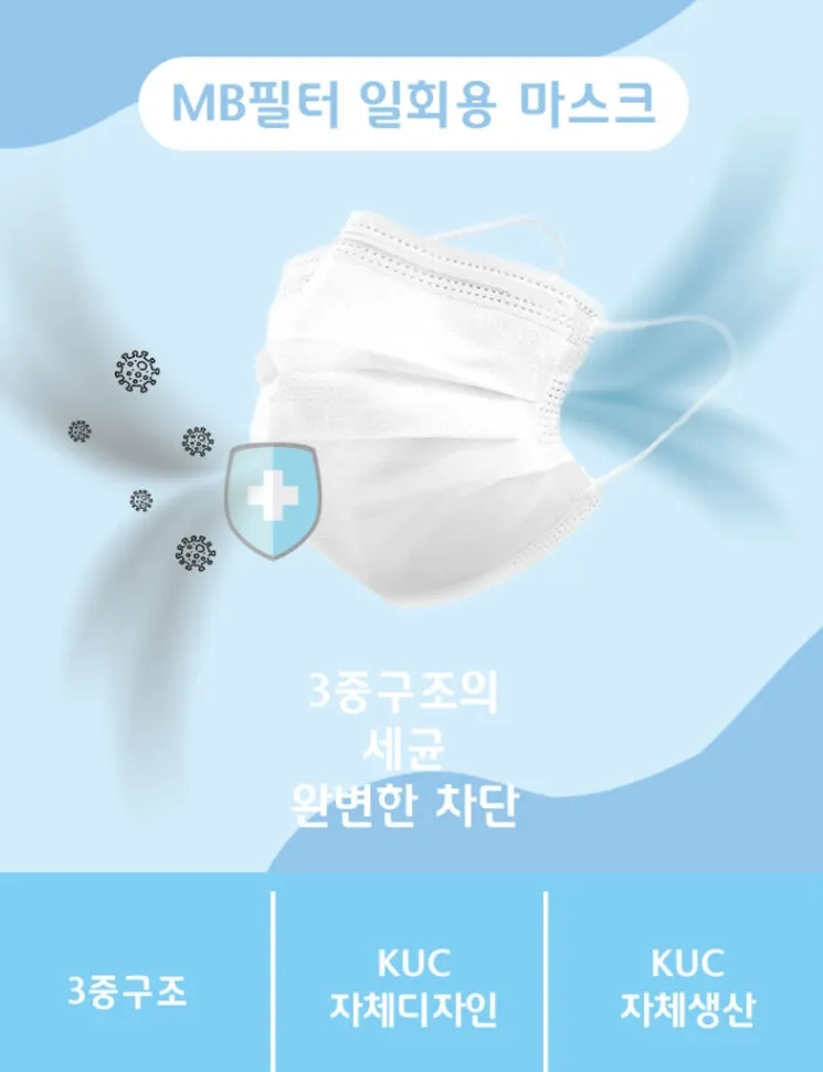 KUC MB Filter Disposable Masks 50p 6 Color Face Masks Eco-friendly Materials Fashion Colorful Korean Best Facial Dust Comfortable