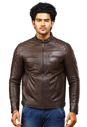 MENS LEATHER JACKET 41007 (BROWN)