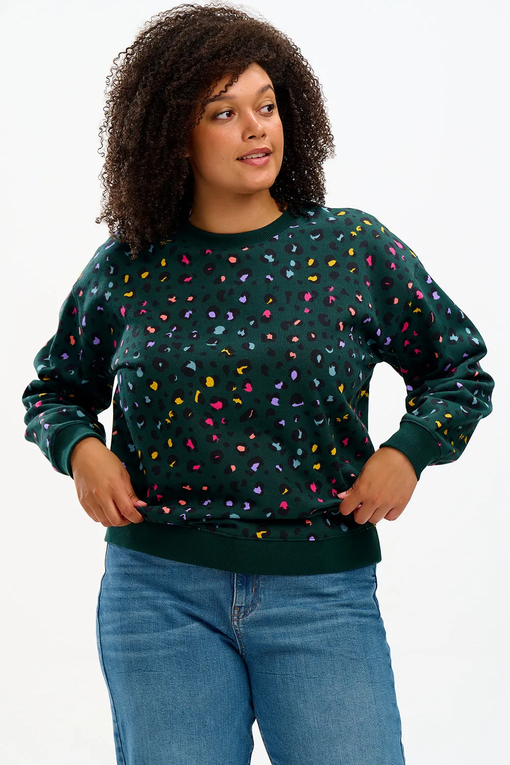 Noah Sweatshirt - Rainbow Leopard Green