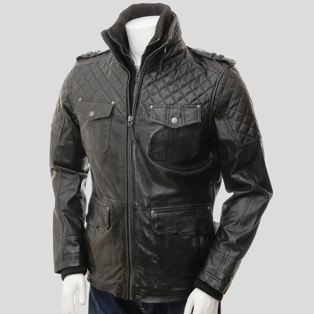 Ronn Black Quilted Leather Jacket