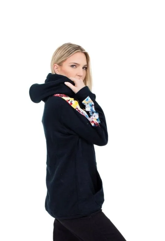 Smooth Visage Handmade Navy Blue African Print Design Women's Hoodie Sweatshirt