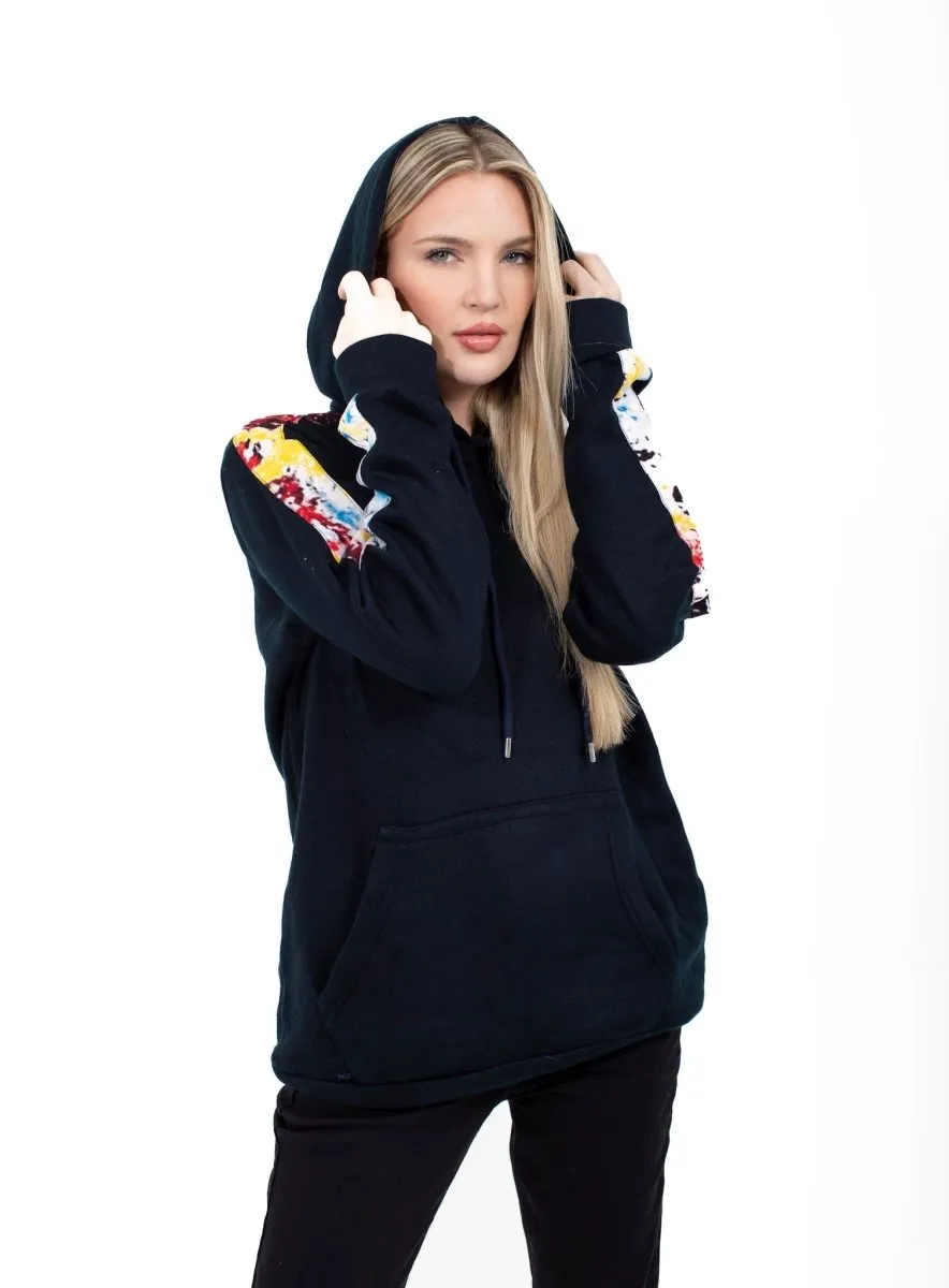 Smooth Visage Handmade Navy Blue African Print Design Women's Hoodie Sweatshirt