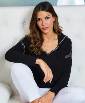 Stitched V Neck Hoodie