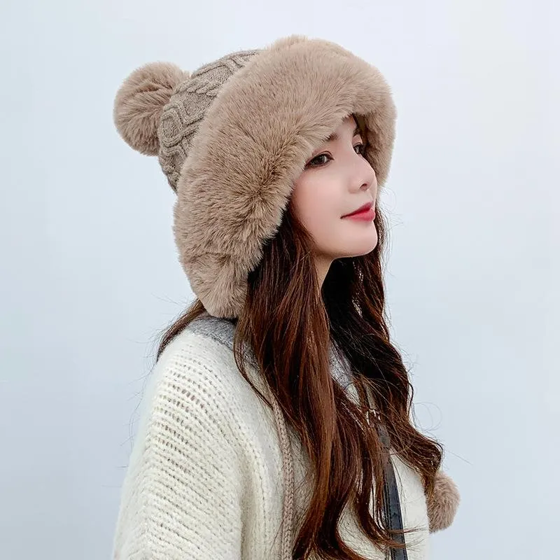 Winter Women Thicken Warm Hairball Hat