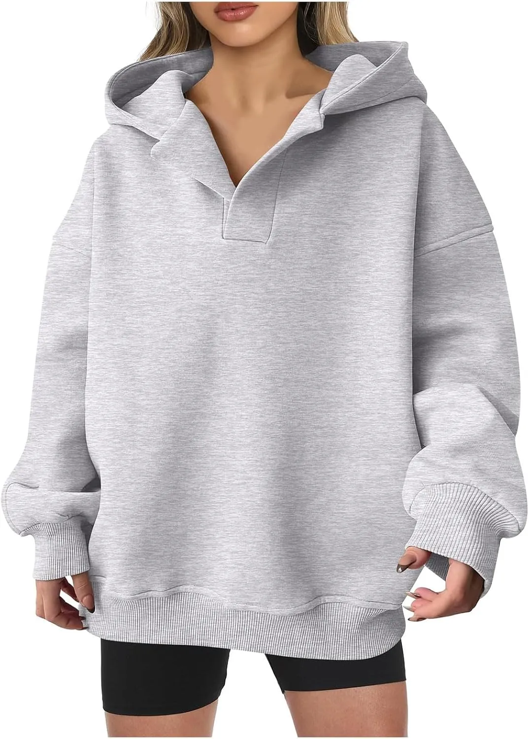Womens Oversized Hoodies Casual Fall Teen Girls Preppy Clothes 2024 Trendy Long Sleeve Pullover V Neck Sweatshirts