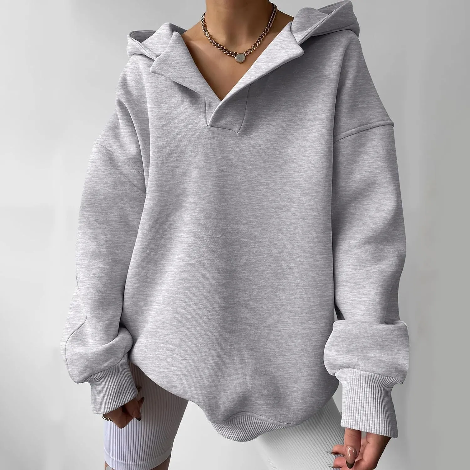 Womens Oversized Hoodies Casual Fall Teen Girls Preppy Clothes 2024 Trendy Long Sleeve Pullover V Neck Sweatshirts