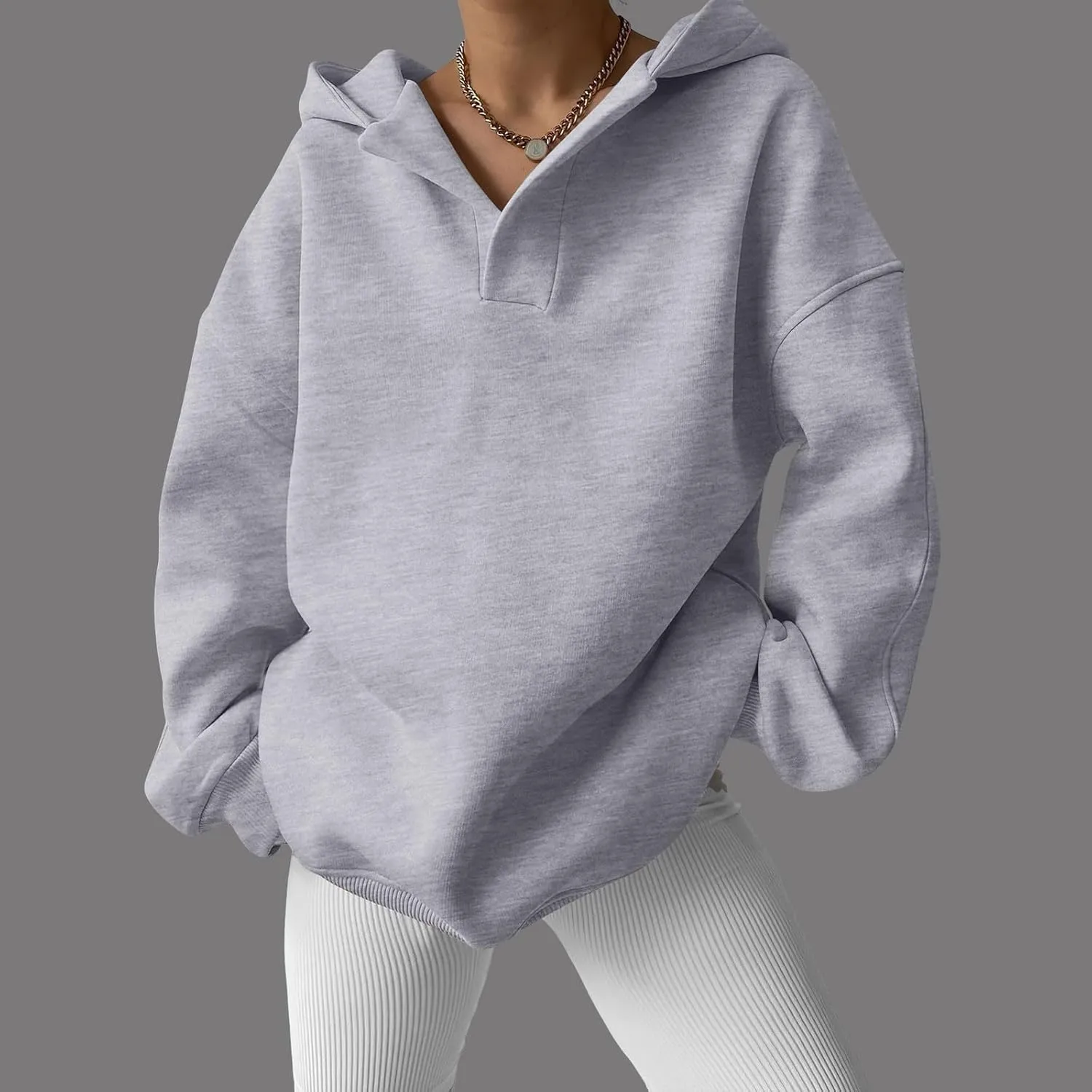 Womens Oversized Hoodies Casual Fall Teen Girls Preppy Clothes 2024 Trendy Long Sleeve Pullover V Neck Sweatshirts