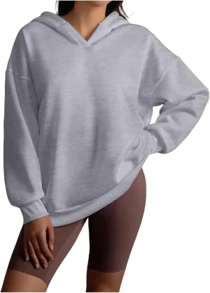 Womens Oversized Hoodies Casual Fall Teen Girls Preppy Clothes 2024 Trendy Long Sleeve Pullover V Neck Sweatshirts
